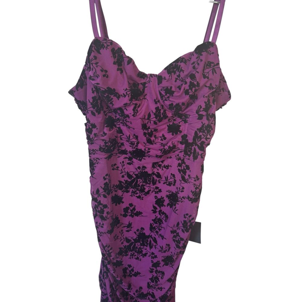 LULU'S NWT Decadent Flirt Purple Mesh Velvet Ruched Bodycon Midi Dress Size XL - Picture 3 of 14